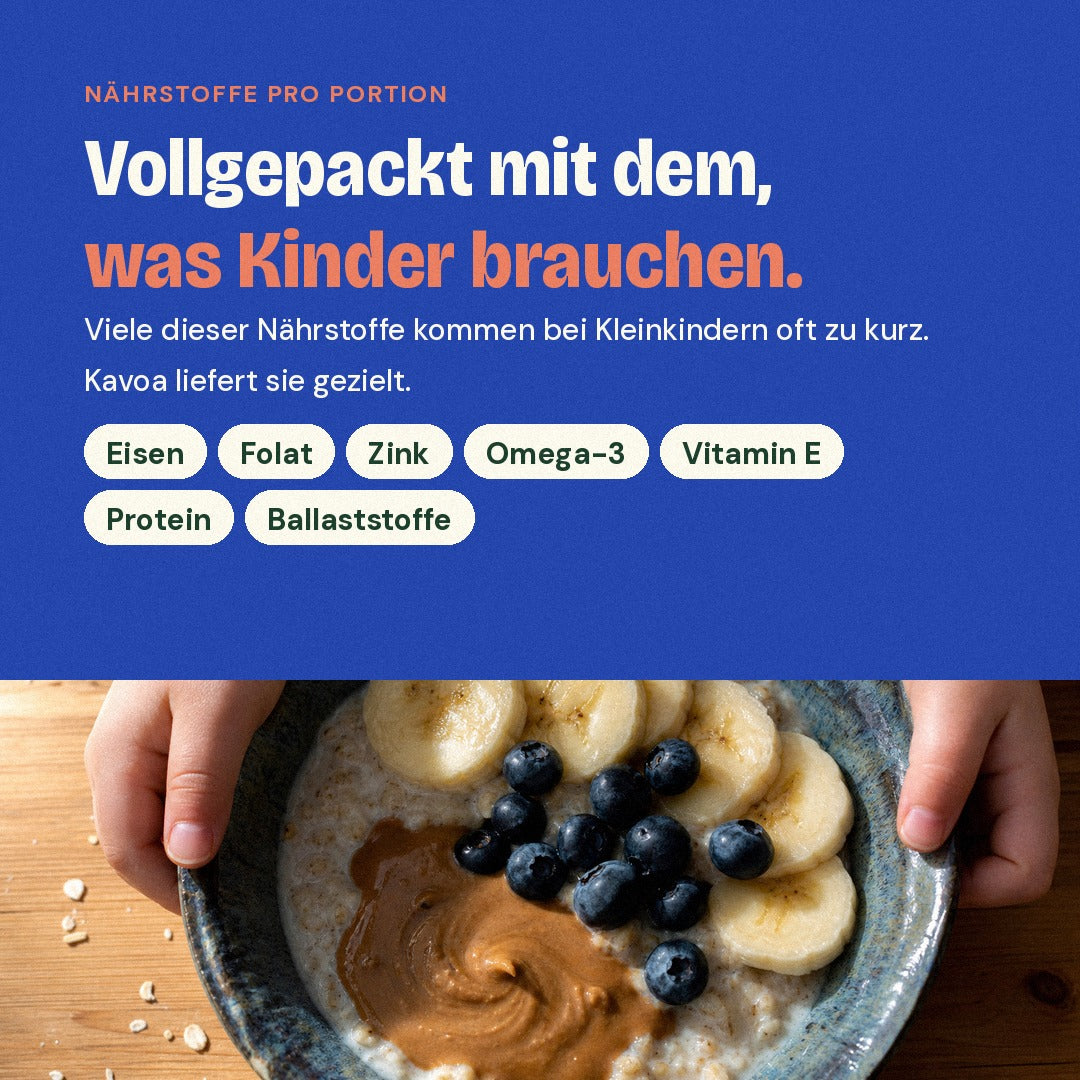 Vollgepackt mit dem was Kinder brauchen: Eisen, Folat, Zink, Omega-3, Vitamin E, Protein, Ballaststoffe